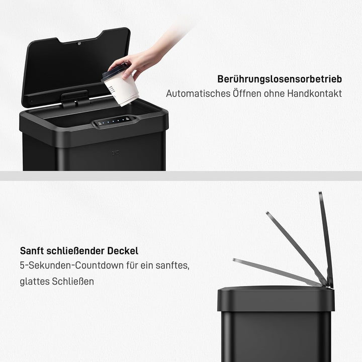 EKO Mirage-T 50L Mülleimer mit Sensor, Edelstahl Automatischer Abfalleimer für die Küche, rechteckig