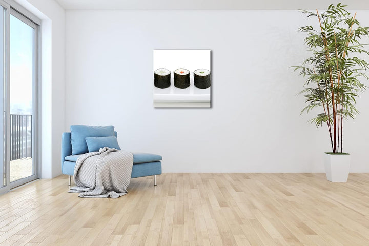 traditionell japanisches Sushi-Gericht Format: 70x70 als Leinwandbild, Motiv fertig gerahmt auf Echt