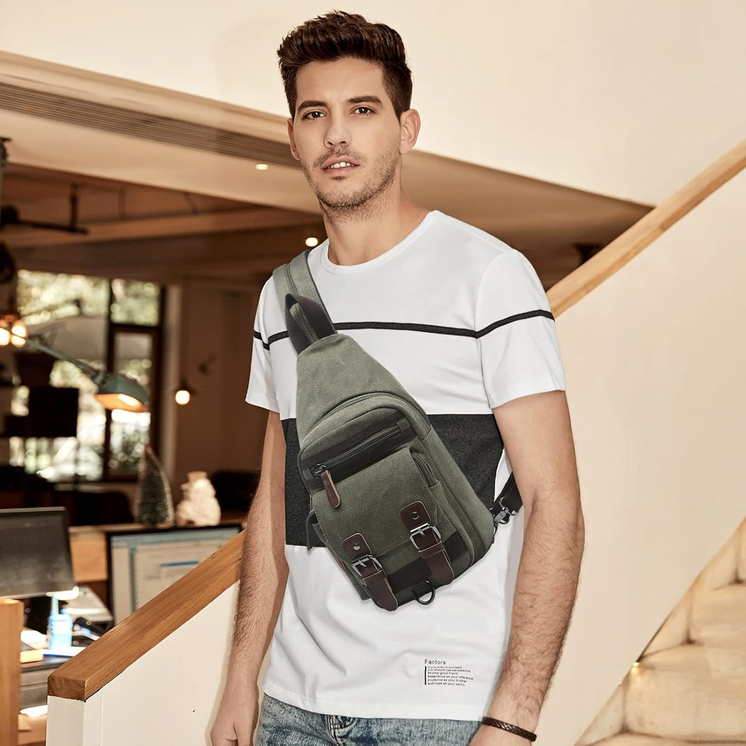 VARLIVOO Herren Sling Bag Retro Crossbody Bag Klein Umhängetaschen Schultertasche Outdoor Sportarten