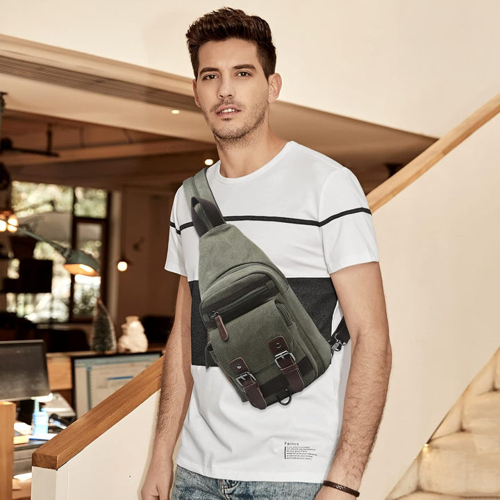 VARLIVOO Herren Sling Bag Retro Crossbody Bag Klein Umhängetaschen Schultertasche Outdoor Sportarten