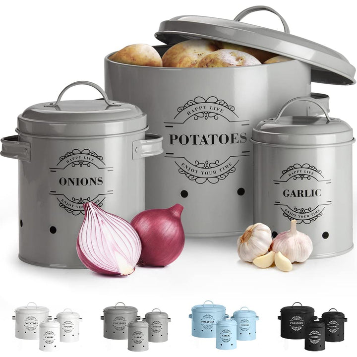 Virklyee Kartoffeltopf, Zwiebeltopf und Knoblauchtopf Belüftet Vorratsbehälter Set, Set of 3 Die per
