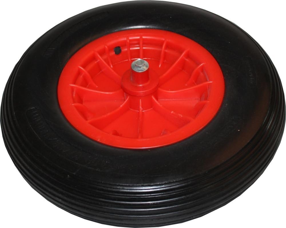 pro-bau-tec PU Ersatzrad schlauchlos pannenfrei für Schubkarre mit Montagematerial, rot, 10124