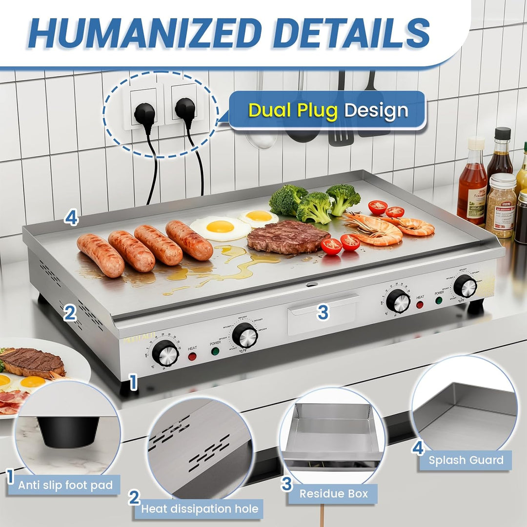 Elektrische Grillplatte, 4400W Profi Gastro Elektrogrill Elektrische Grillplatte mit 73x40 cm Grillf