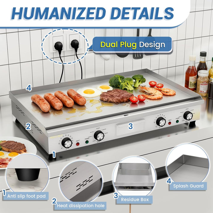 Elektrische Grillplatte, 4400W Profi Gastro Elektrogrill Elektrische Grillplatte mit 73x40 cm Grillf
