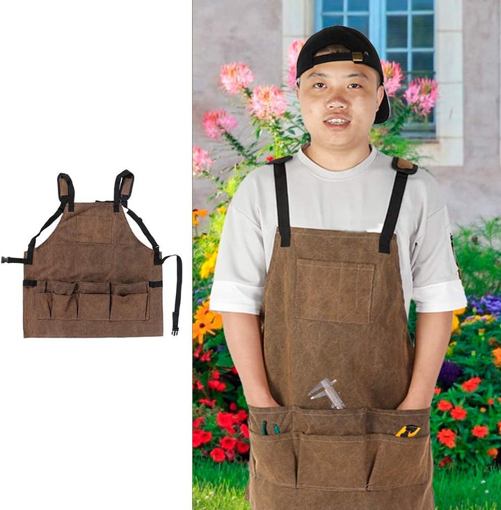 Ymiko Verstellbare Leinwand-Werkzeugschürze mit 11 Werkzeugtaschen für schwere Arbeiten für Frauen u