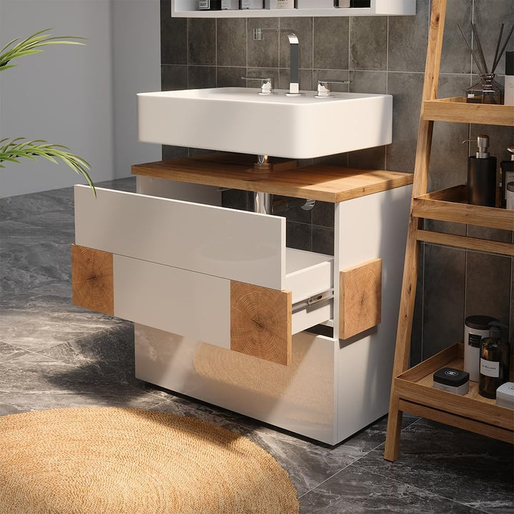 Vicco Waschbeckenunterschrank Eden, Weiss, 70 x 64.5 cm mit 2 Schubladen Weiss Waschbeckenunterschra