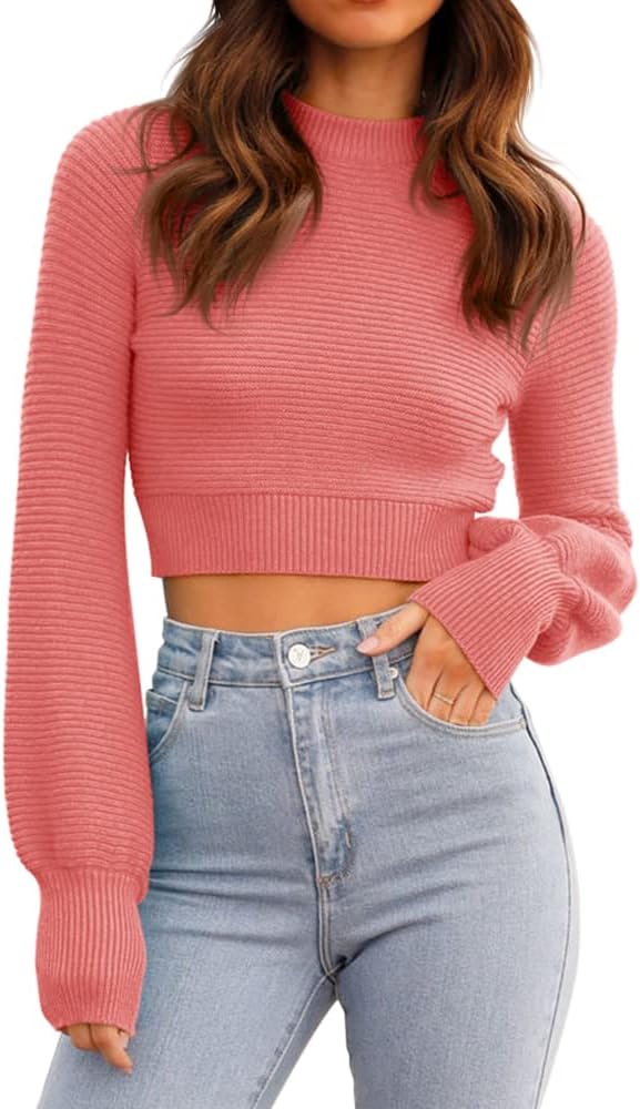 GeGekoko Damen Strickpullover Kurz Sexy Cropped Pullover mit Rundhalsausschnitt Herbst Winter Warmer