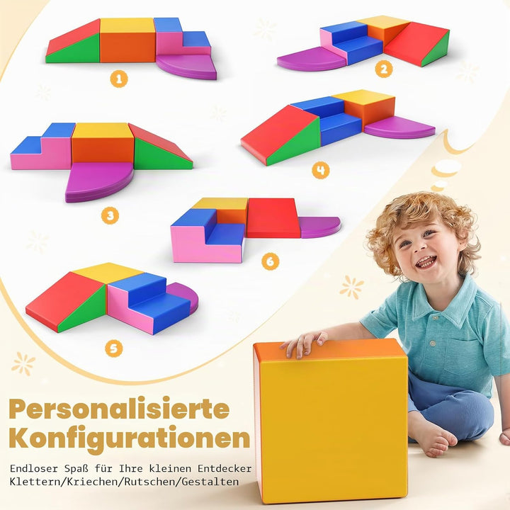 Baby-Schaumstoffbausteine, Softplay-Set für Kleinkinder von 1–3 Jahren, Baby-Kletterturm mit Rutsche