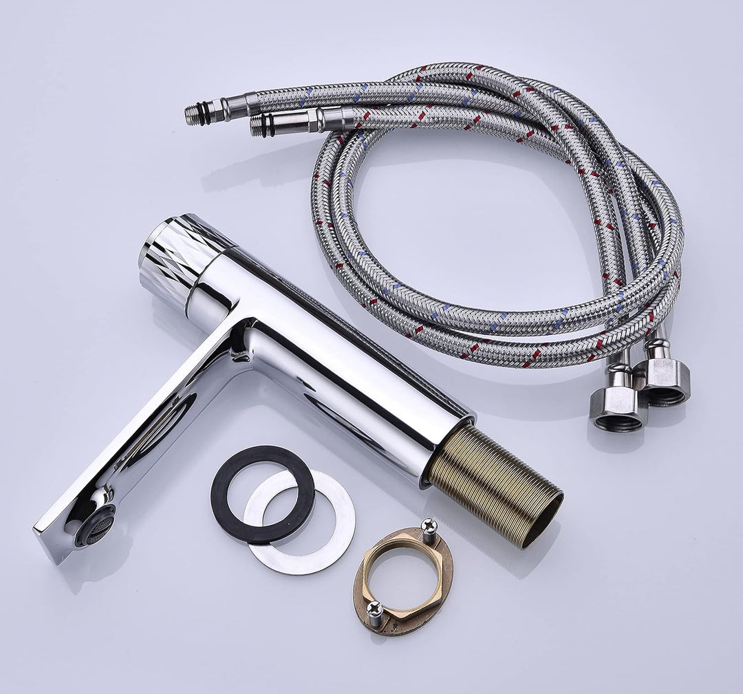 TORKU Steel Waschtischmischer, Einhebel, hochwertige Bad- und Küchenarmaturen, Chrom, Keramikkopf, M