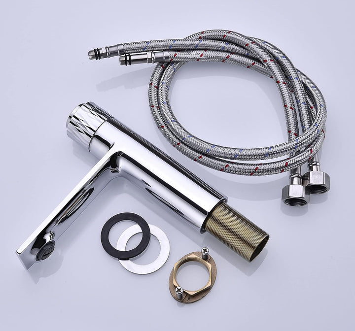 TORKU Steel Waschtischmischer, Einhebel, hochwertige Bad- und Küchenarmaturen, Chrom, Keramikkopf, M