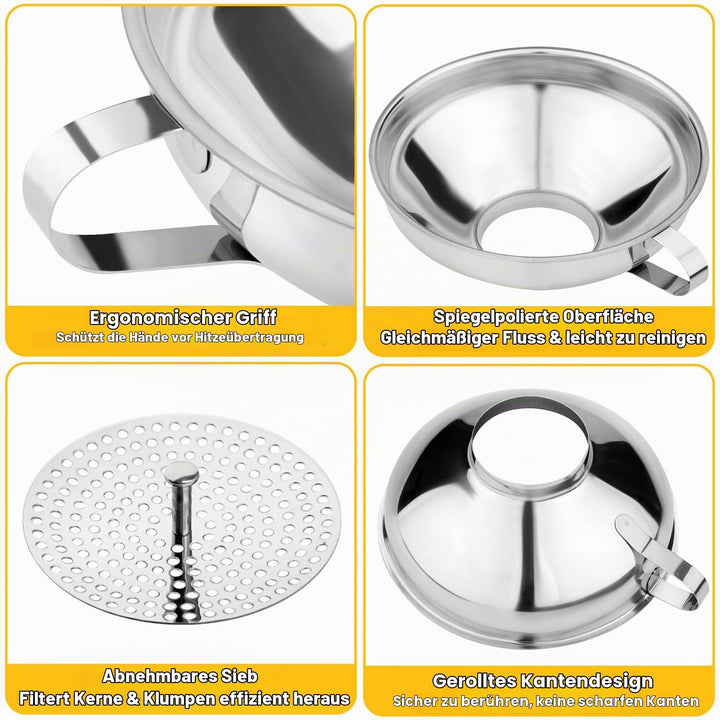 Edelstahl Einmachtrichter Set mit Sieb 3-teilig, Einfülltrichter für Weithals &amp; Standard-Einmachgläs