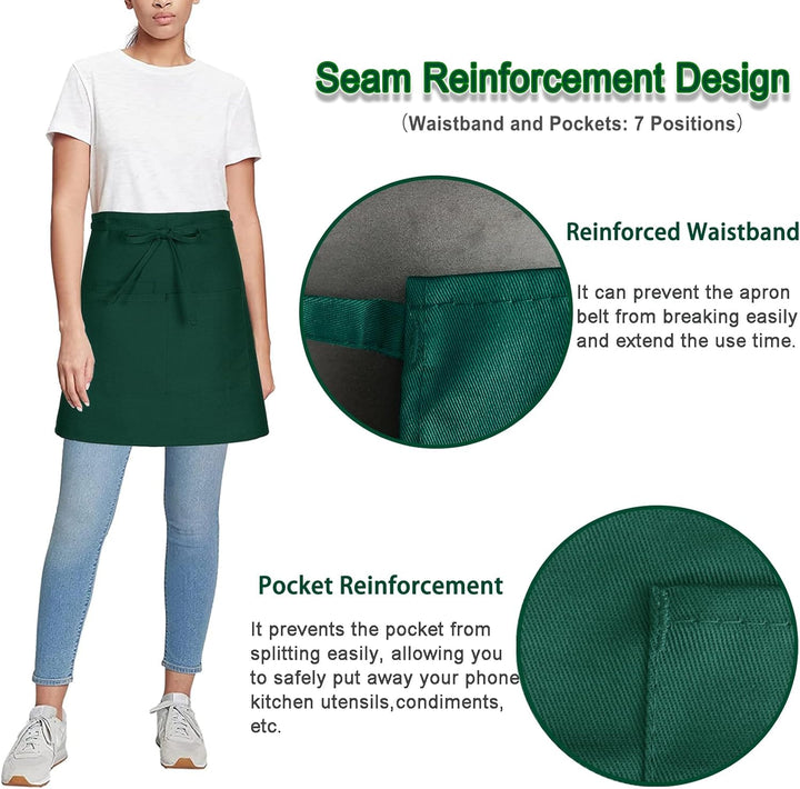 4 Stück Vorbinder Schürze, Kurz Kellner schürze mit 3 Taschen für Herren Damen Koch Küchen Grill (Po