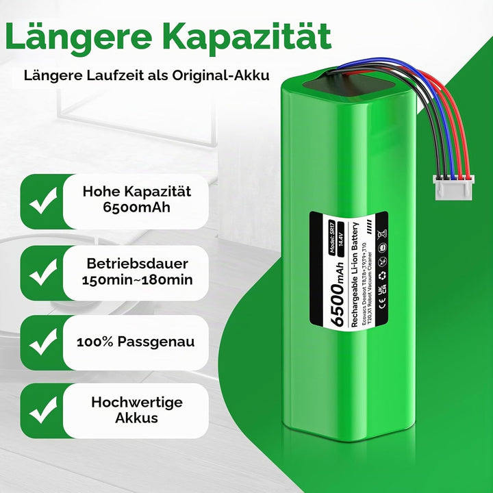 CITYORK 14.4V/ 6500mAh Ersatz Akku für Ecovacs Deebot T30/T30S T50/T50+ Omni/Plus/Pro, für Ecovacs D
