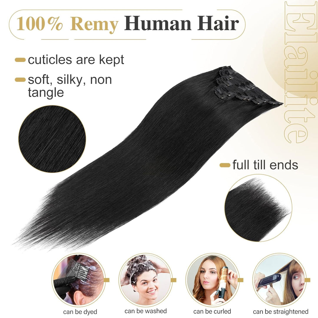 Elailite Clip in Extensions Echthaar Doppelt Tressen für Mädchen Haarverlängerung Haarteil 8 Teilig