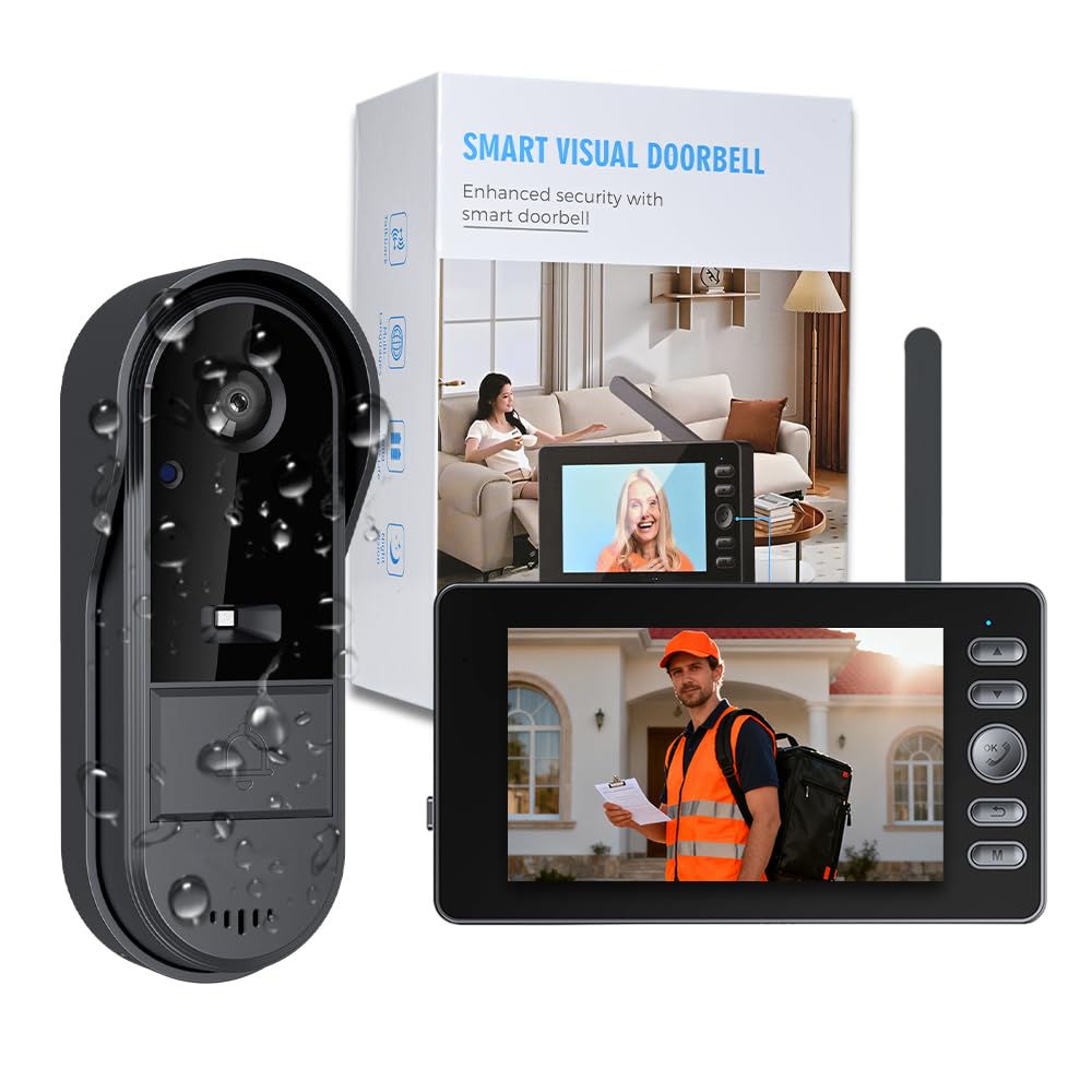 Winnes Video-Türklingel, wasserdicht IP65, Video-Gegensprechanlage mit 1080P 4,3'' IPS-Bildschirm, k