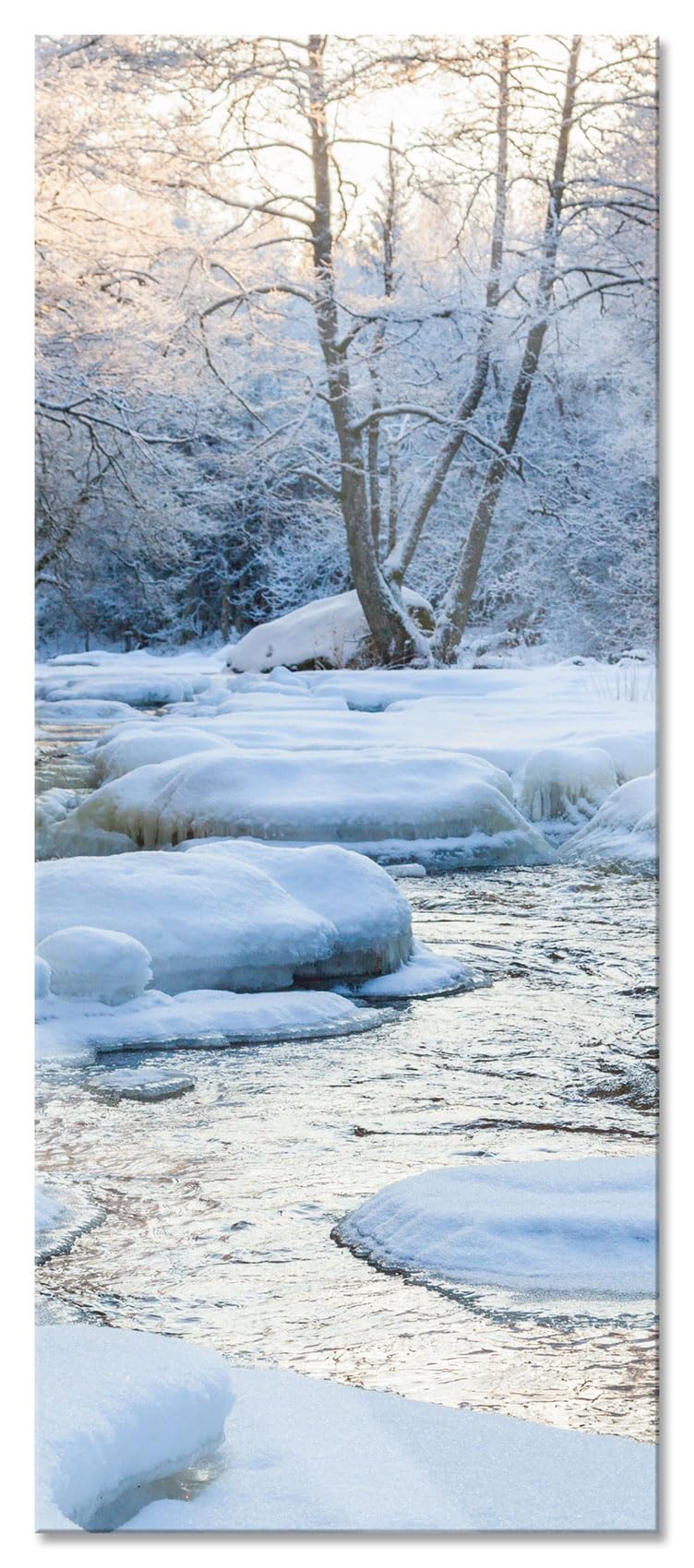 Pixxprint Glasbild Panorama, Wandbild aus Echtglas, Bach in Winterlandschaft, 100x40 cm, inkl. Aufhä