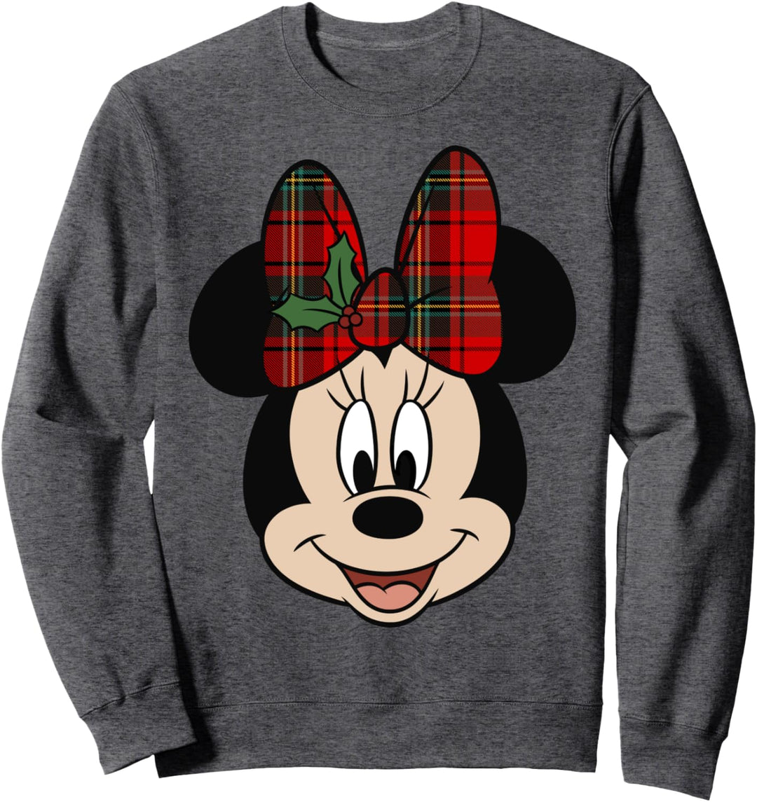 Disney Mickey And Friends Christmas Minnie Plaid Bow Sweatshirt