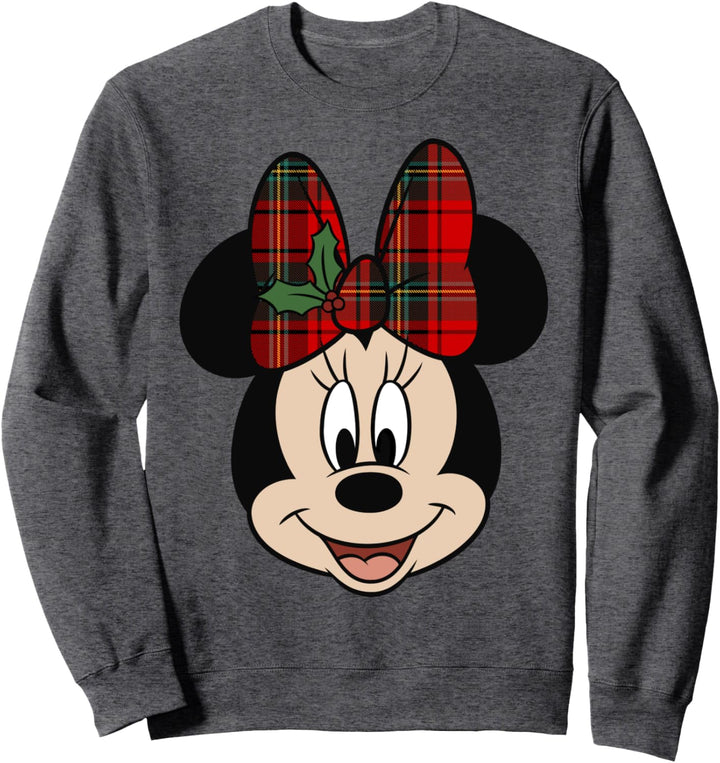 Disney Mickey And Friends Christmas Minnie Plaid Bow Sweatshirt