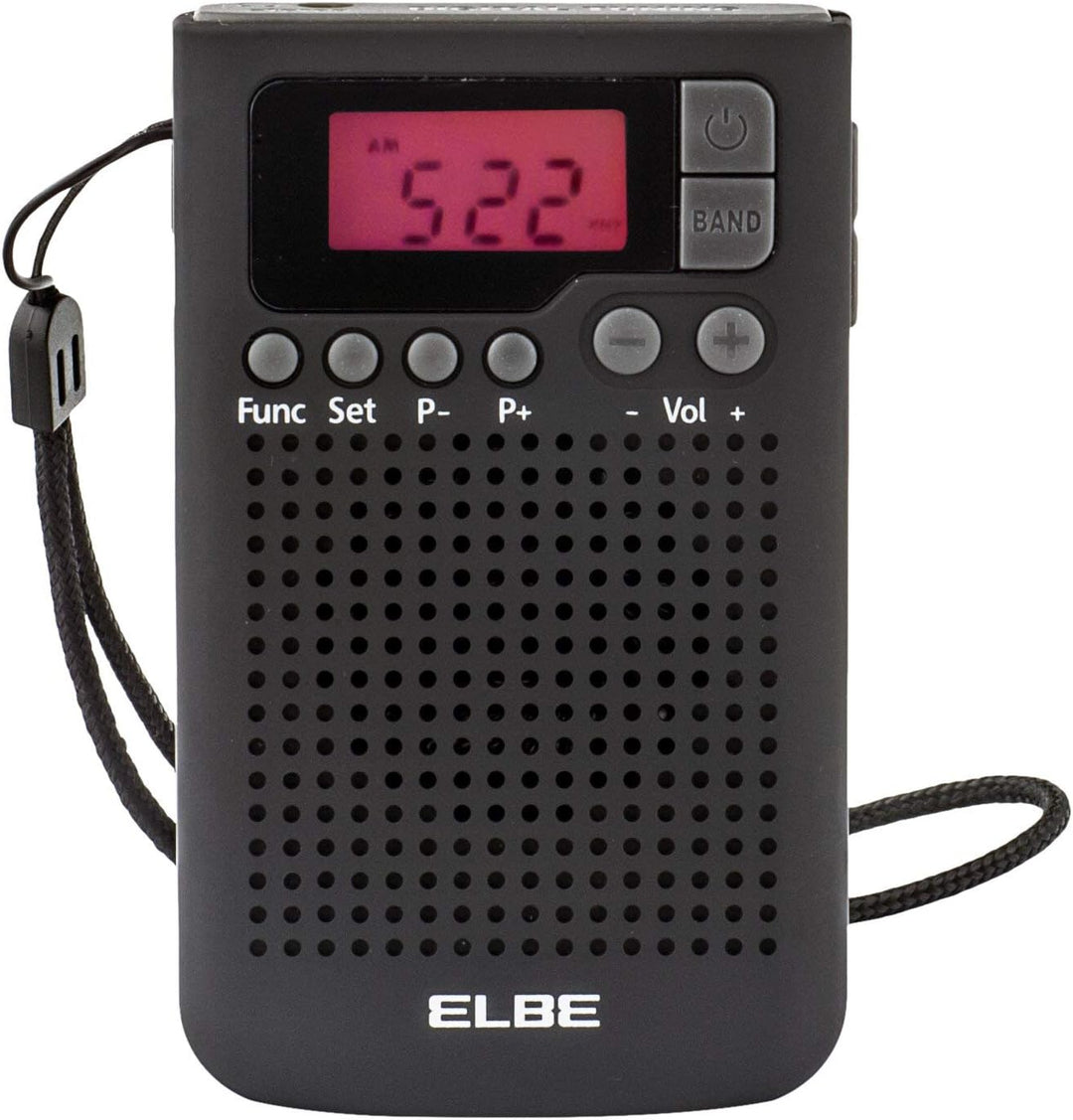 ELBE RF-93 Digitales Taschenradio, AM/FM-Radio, Speicher für 20 Sender, Wecker, eingebauter Lautspre