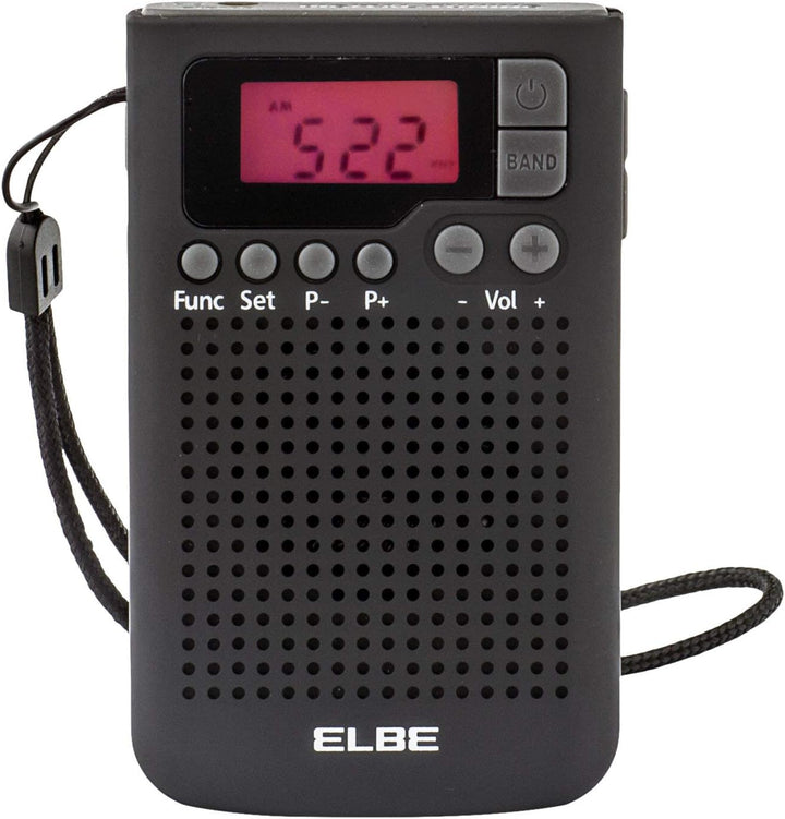 ELBE RF-93 Digitales Taschenradio, AM/FM-Radio, Speicher für 20 Sender, Wecker, eingebauter Lautspre