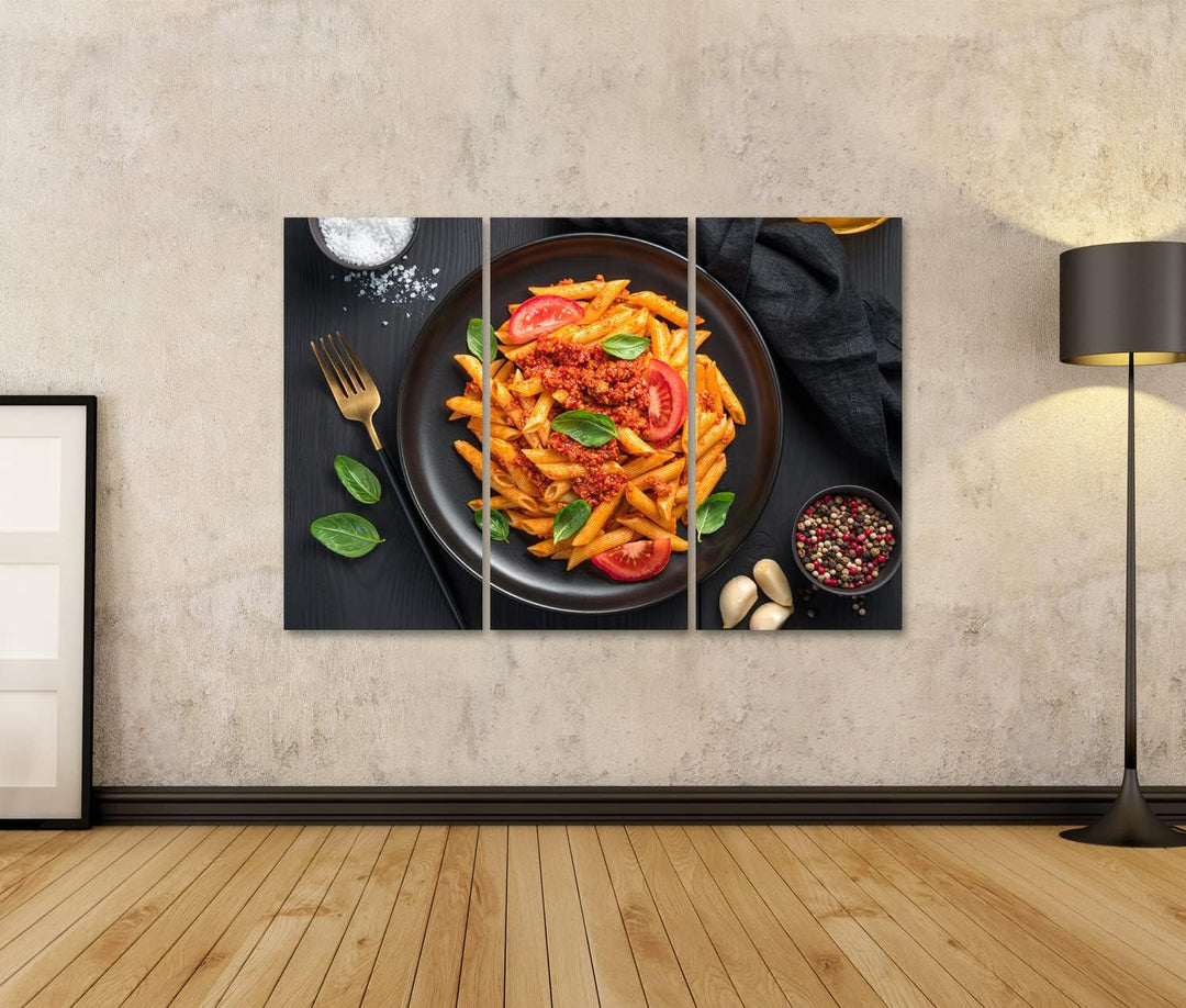 islandburner Bild auf Leinwand Pasta Tomaten Bolognese Sauce Frisches Basilikum küchenbilder Restaur