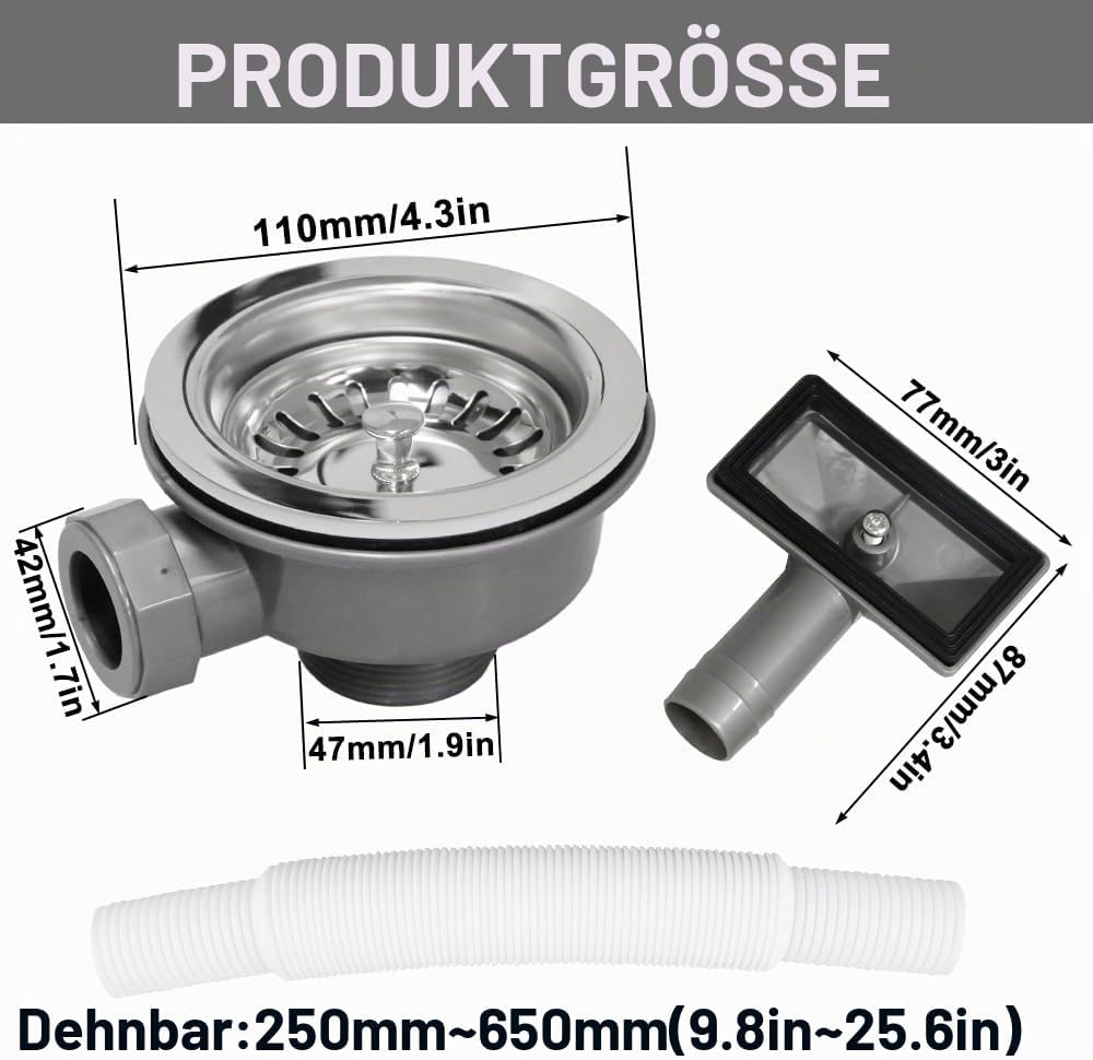 Ablaufgarnitur Spüle 110mm, Abflusssieb Mit überlauf, Edelstahl Siebkorbventil Spülbecken Ablaufgarn