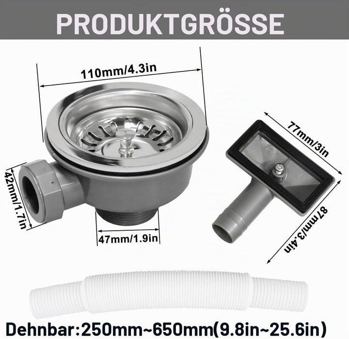 Ablaufgarnitur Spüle 110mm, Abflusssieb Mit überlauf, Edelstahl Siebkorbventil Spülbecken Ablaufgarn