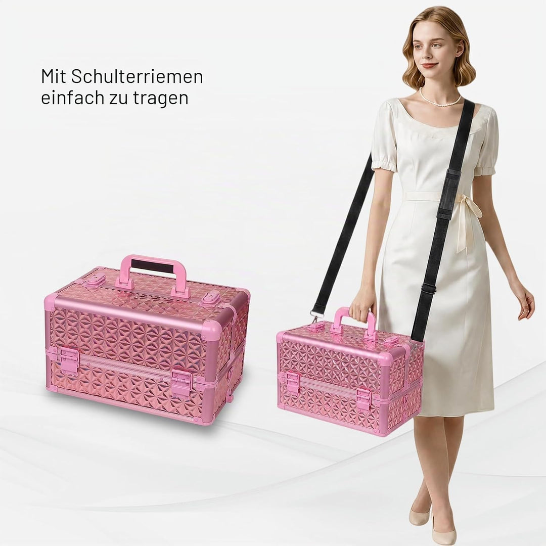 Kosmetikkoffer Trolley, 6-in-1 Schminkkoffer mit Spiegel & Schloss, Grosser Kosmetik Reisekoffer Mak