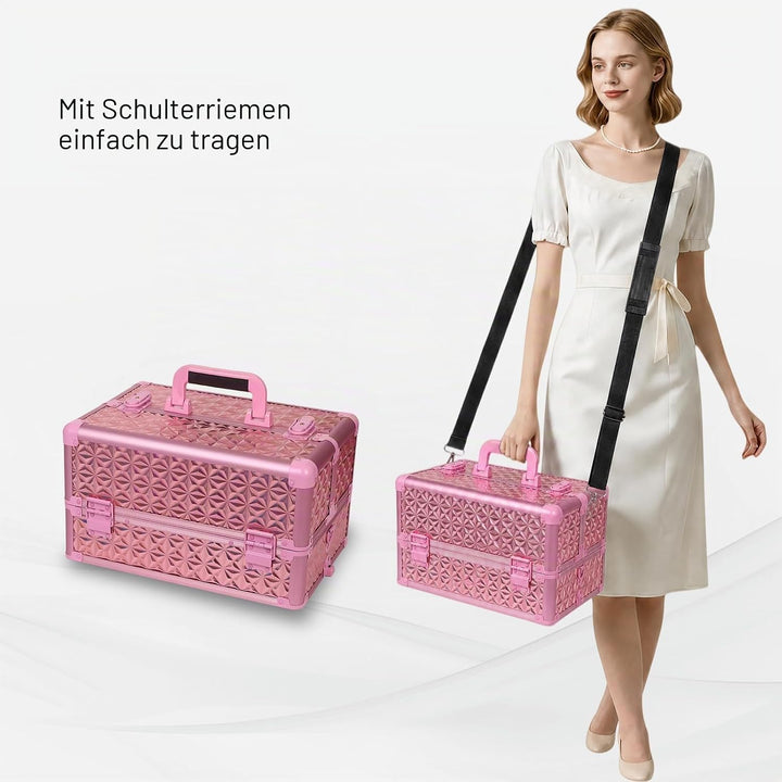 Kosmetikkoffer Trolley, 6-in-1 Schminkkoffer mit Spiegel & Schloss, Grosser Kosmetik Reisekoffer Mak