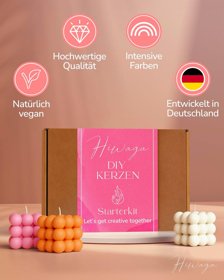 Hiwaga DIY Kerzen selber machen Set für Erwachsene, Starterkit für kreative Kerzenherstellung, Kerze