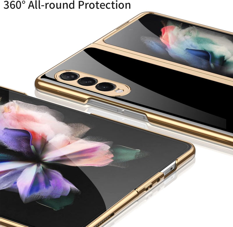 COQUE Galaxy Z Fold 4 5G Hülle,ultradünnes 9H Glas glänzend lackierte Handyhülle,Faltbare Handyhülle