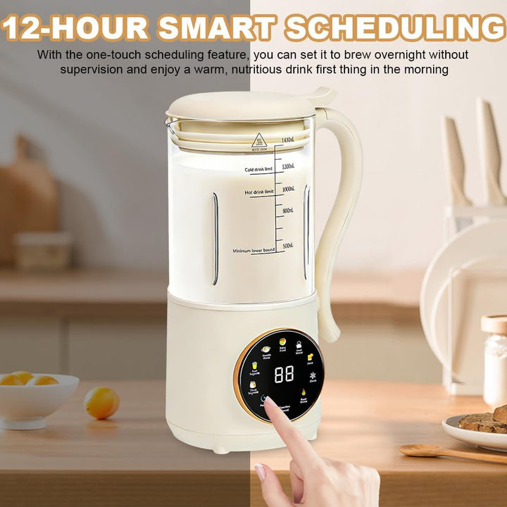 Nussmilch Maschine 1400ml, Hafermilch Maschine mit 16 Klingen & 9 Funktionen, LED Anzeige, Sojamilch