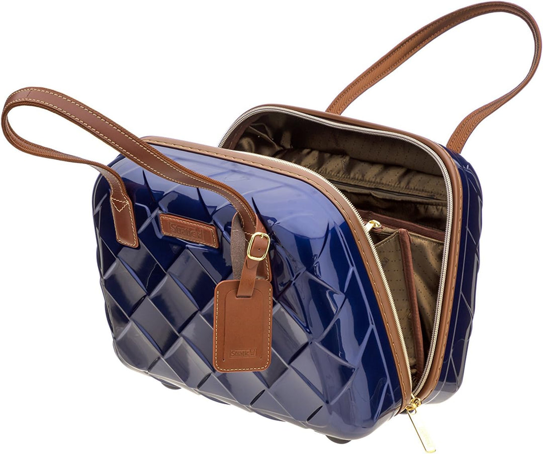 STRATIC Leather & More Hartschalen-Kosmetikkoffer Beautycase Handgepäck, Echtleder-Adressanhänger, T