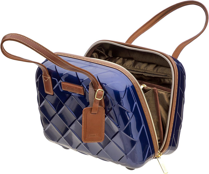 STRATIC Leather & More Hartschalen-Kosmetikkoffer Beautycase Handgepäck, Echtleder-Adressanhänger, T