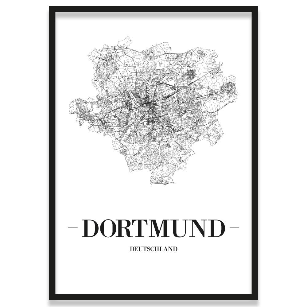 JUNIWORDS Stadtposter, Dortmund, Wähle eine Grösse, 40 x 60 cm, Poster mit Rahmen, Schrift A, Weiss