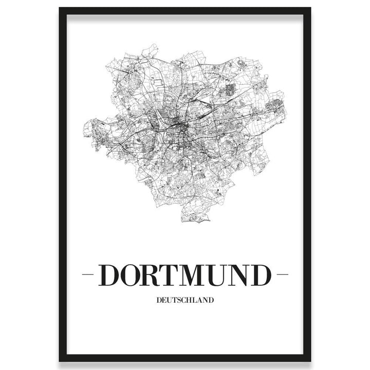 JUNIWORDS Stadtposter, Dortmund, Wähle eine Grösse, 40 x 60 cm, Poster mit Rahmen, Schrift A, Weiss