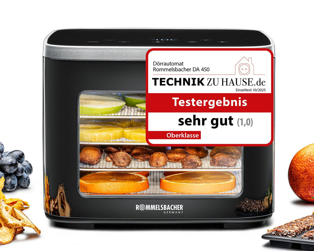 ROMMELSBACHER Dörrautomat DA 450, Dörrfläche 0,2 m², inkl. 5 Edelstahl-Dörrtabletts, 1 Dörrgitter, 1