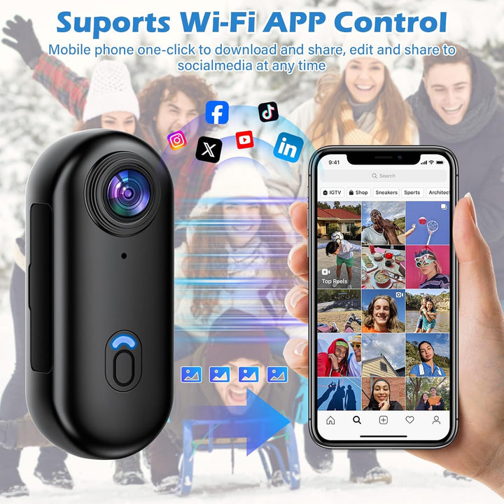 Pudet Luo Action Cam WiFi,32 GB Mini Bodycam Körperkamera mit 360° Action Kamera, HD1080P Sportkamer