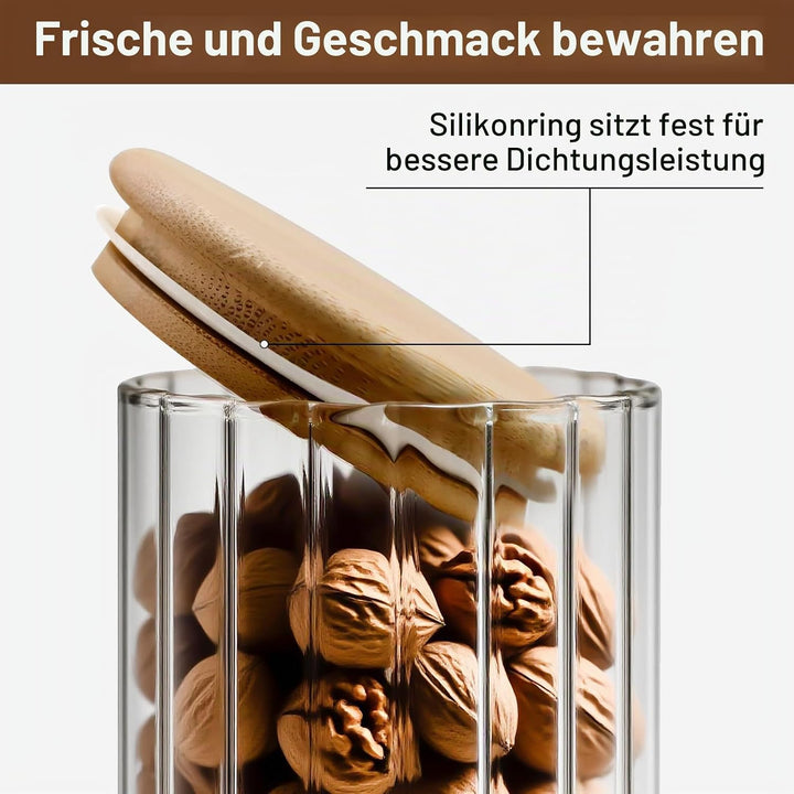 Aufbewahrungsgläser 7er Set 400ml - Vorratsgläser glas mit Deckel - Mottensichere Vorratsdosen Glas