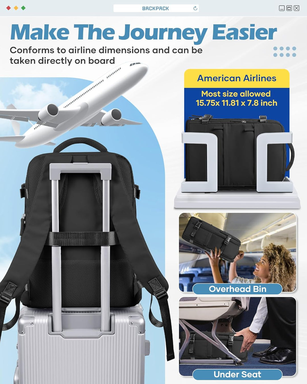 SZSYCN Vakuum Rucksack Handgepäck 40×30×20 Rucksack 40x20x25 für Ryanair Wizzair Reiserucksack Damen