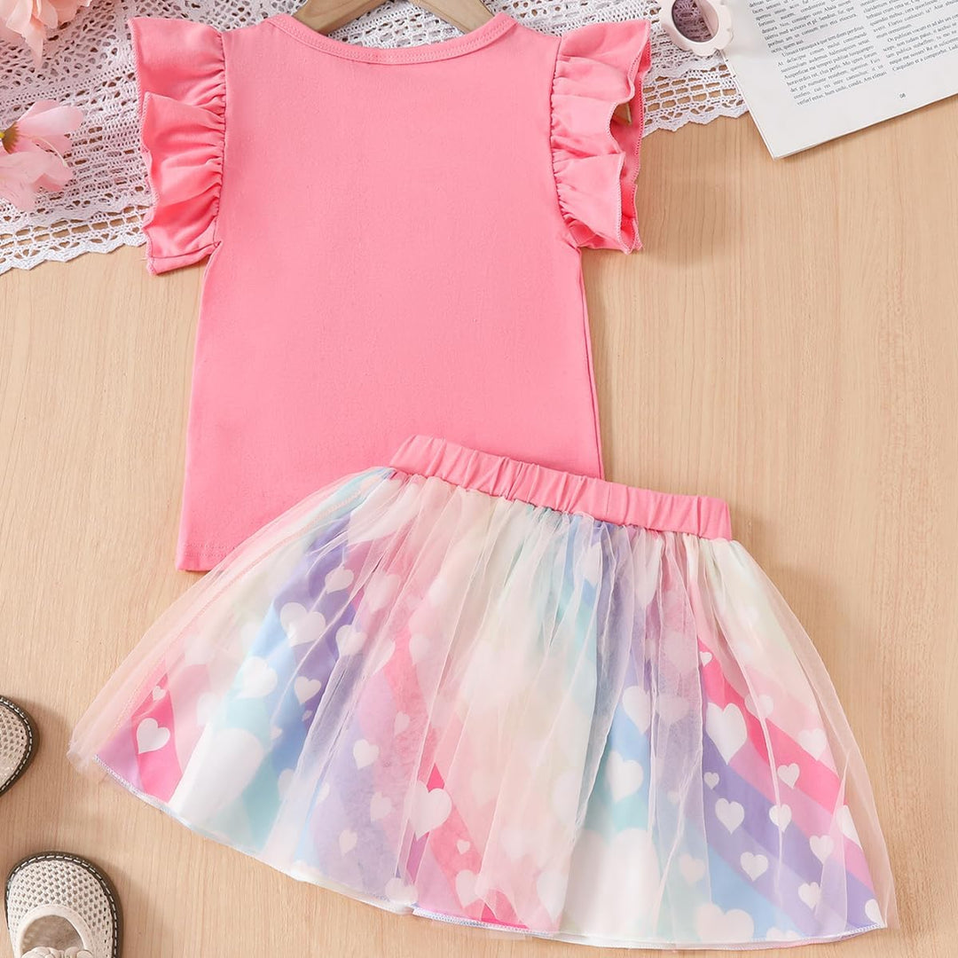 Kleinkind Baby Mädchen Geburtstag Outfit Birthday Girl Buchstabenstickerei T-Shirt Tutu Tüllrock Set