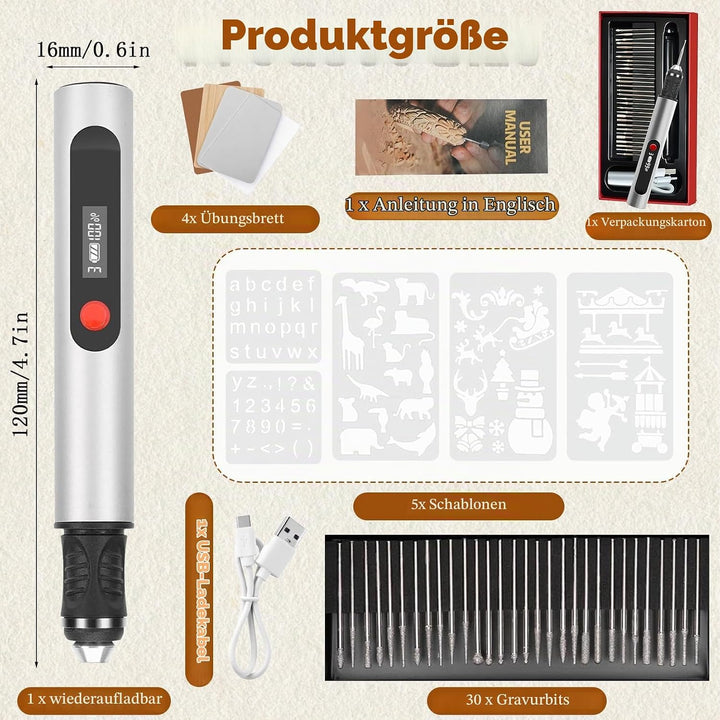 Herbst Mini Gravierstift, Elektrischer Gravierstift mit 30 Bits 5 Schablonen 4 Übungsbretter Tragbar