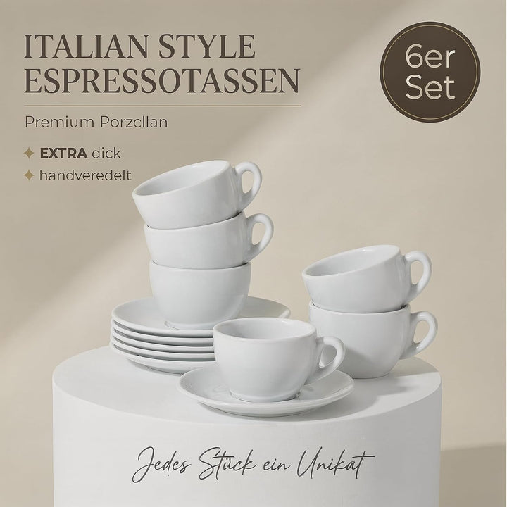 6x Espressotassen | Weiss | Italian Style | dickwandig & schwer | spülmaschinenfest | Espresso 6er S