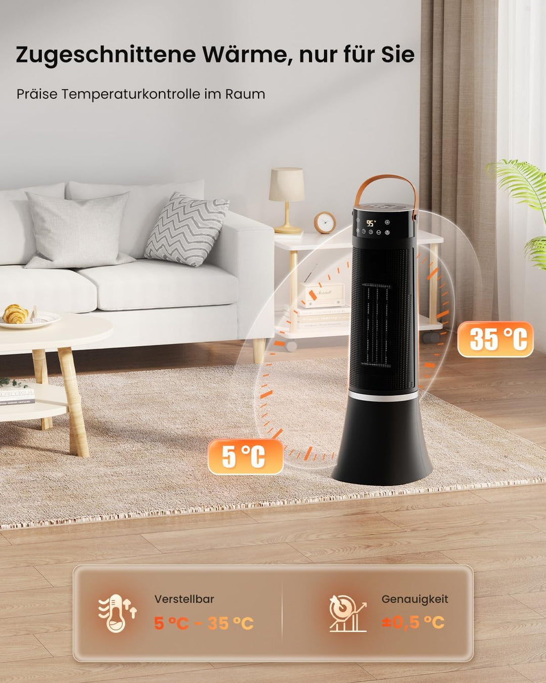 Heizlüfter Energiesparend, 2000W Klein Heizung Elektrisch mit Fernbedienung, Thermostat, 12h Timer,
