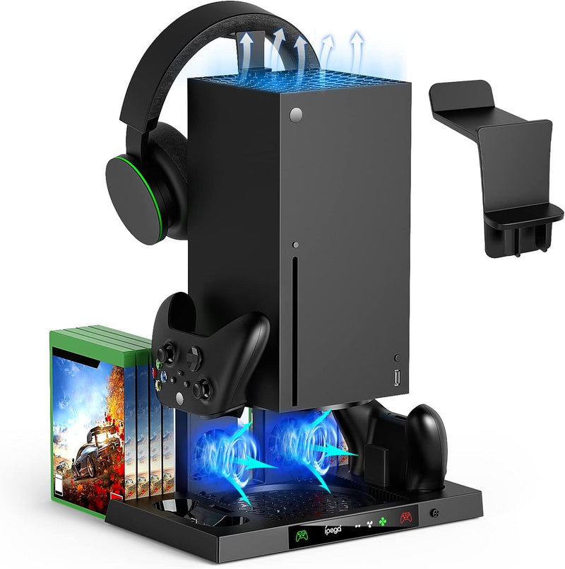 FYOUNG Lüfterständer für Xbox Serie X mit Headset-Halterung Zubehörset, Serie X Lüfter-Kühlsystem mi