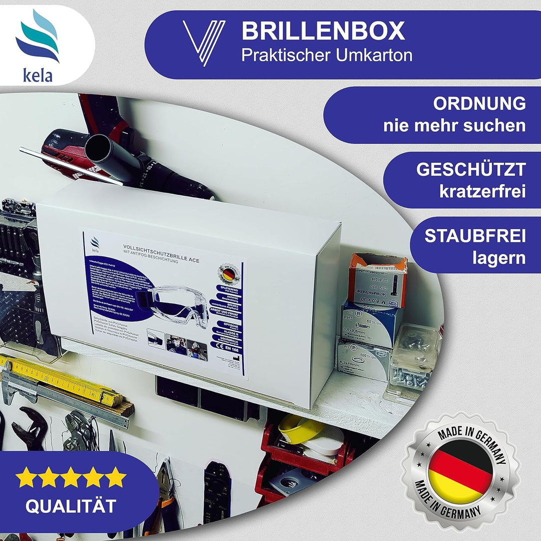 kela 4er Pack Vollsichtschutzbrillen ACE I 100% Made in Germany | Ventilation Anti Fog Beschichtung