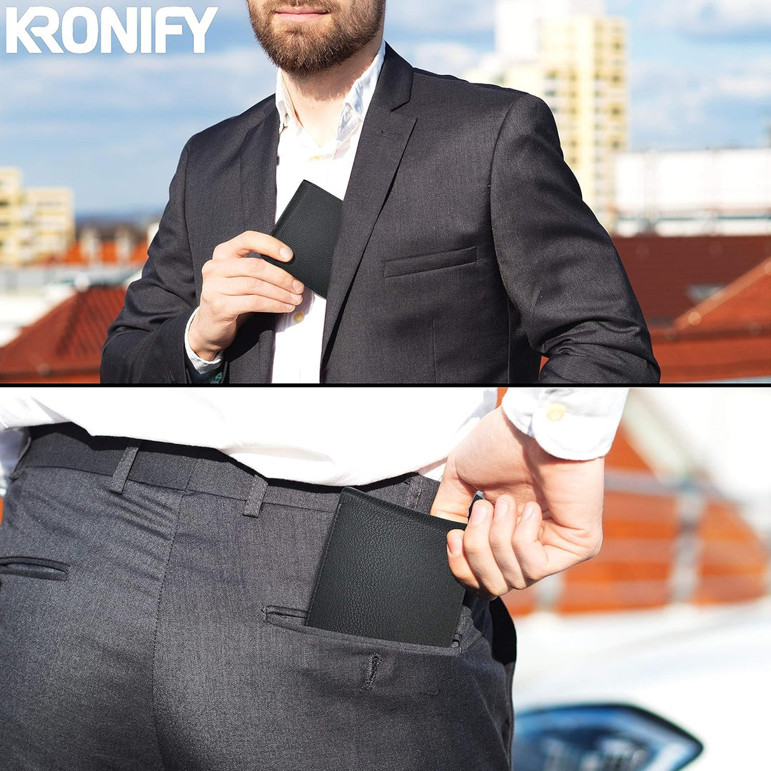KRONIFY Atlas Herren Geldbeutel aus Leder mit RFID Schutz I Echtleder Portmonee mit Münzfach I Geldb