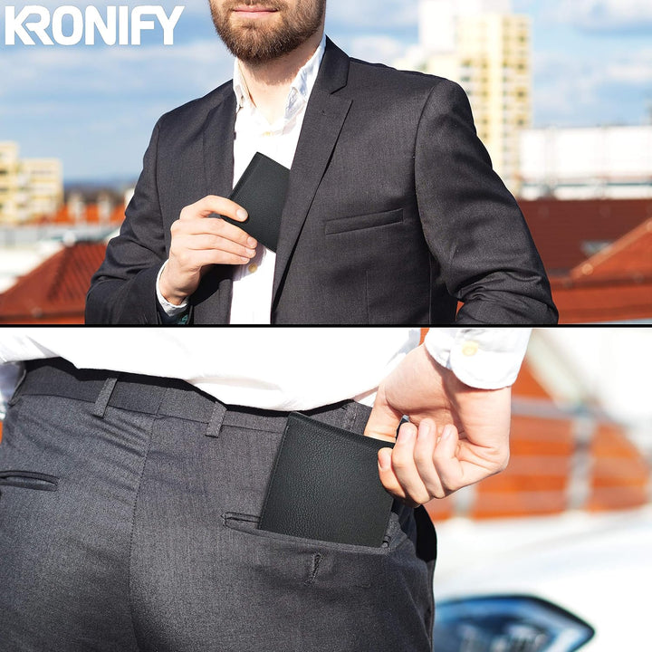 KRONIFY Atlas Herren Geldbeutel aus Leder mit RFID Schutz I Echtleder Portmonee mit Münzfach I Geldb