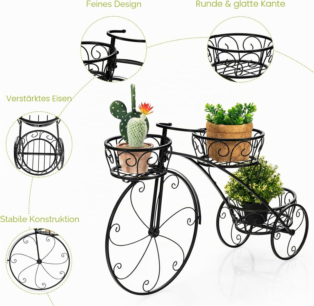 HOMASIS Blumenständer Fahrradform, Blumentreppe Metall Pflanzenständer mit 3 Ebenen, Pflanzentreppe