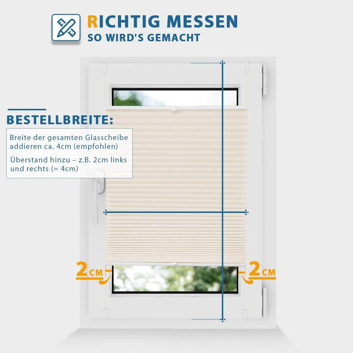 Allesin Plissee ohne Bohren Plissees Klemmfix Creme 35x80cm(BxH), Plisseerollo Faltrollo mit Klemmtr